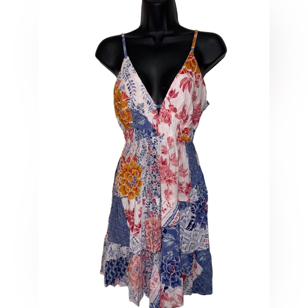 Floral Patchwork Spaghetti-Strap Above the knee S… - image 1